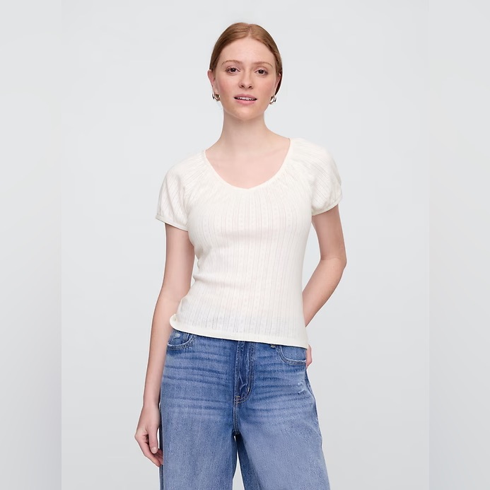 Gap Pointelle Puff Sleeve Top
